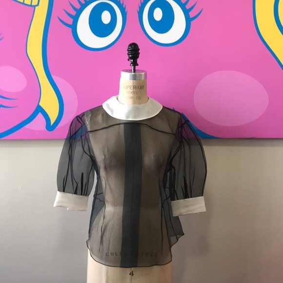 Louis Vuitton Black White Silk Crepe Sheer Fetish Blouse - Picture 1 of 8